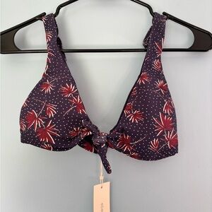 Eberjey Womens Cassidy Bikini Top Size XS Botanical Polka Dots Tie Front Navy
